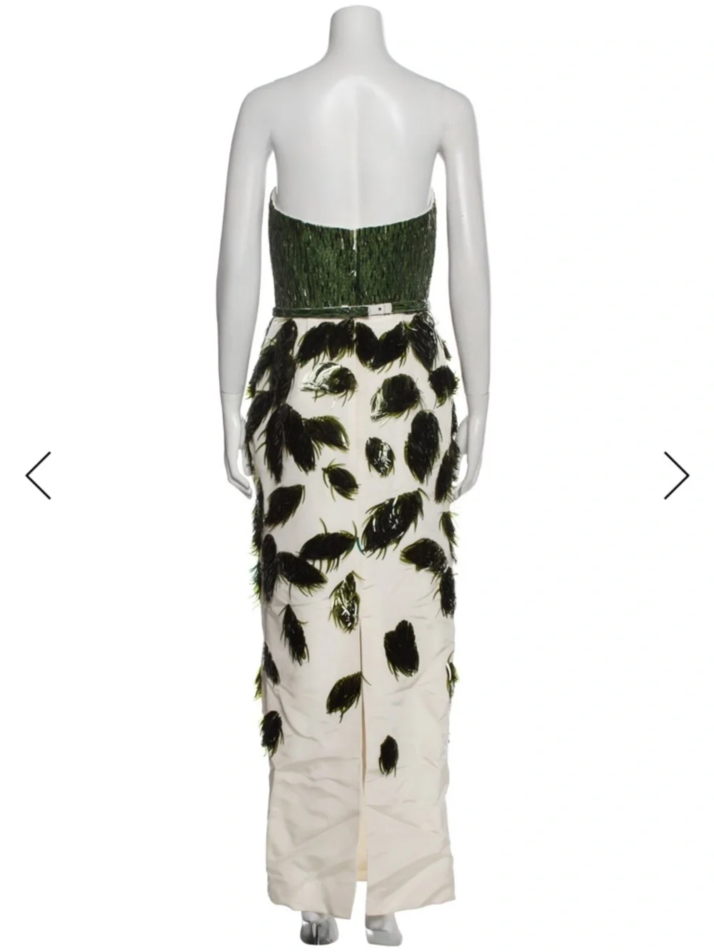 Oscar de la Renta Strapless Green and White Leaf Appliqué Gown - Picture 4 of 8